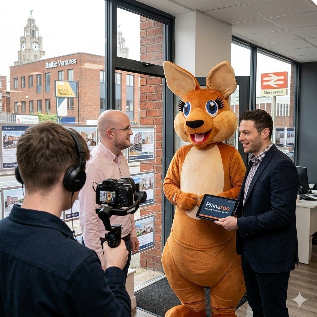 Roo the Planaroo mascot visiting an estate agency